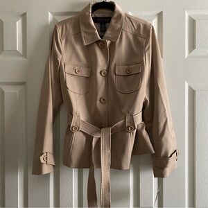 APOSTROPHE KHAKI SHORT TRENCH COAT TRAVEL RESORT MINIMALIST OFFICE CHIC Tan 14